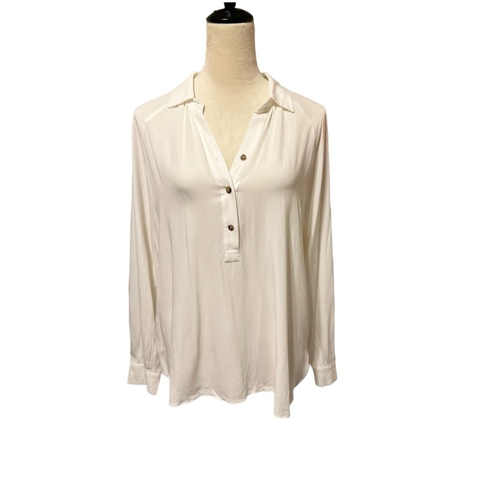LOFT long sleeve white top button up Medium - Picture 3 of 6